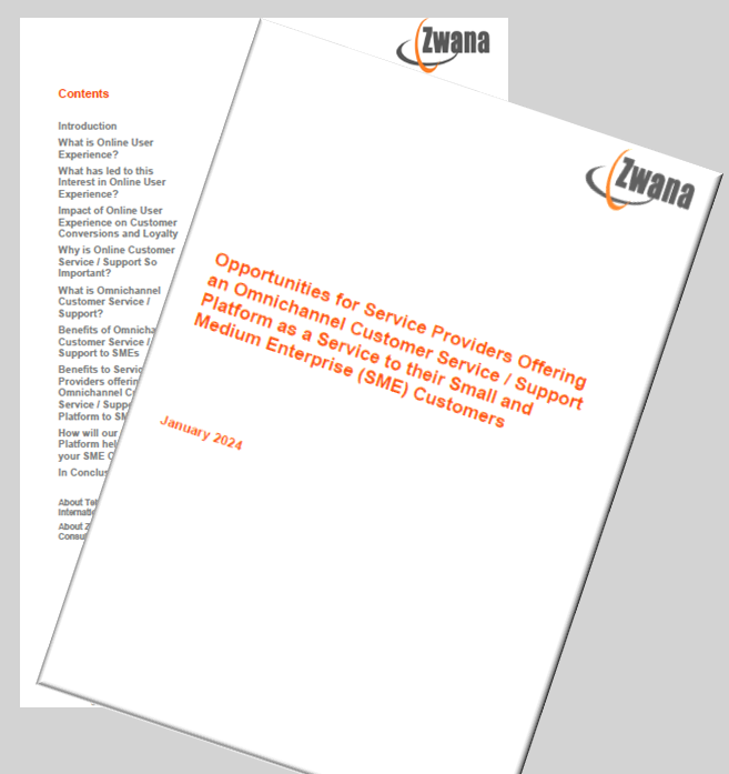 An image showing the cover and content pages of this white paper on the opportunities for service providers such as telcos, ISPs and system integrators who offer their clients our online omnichannel customer service platform